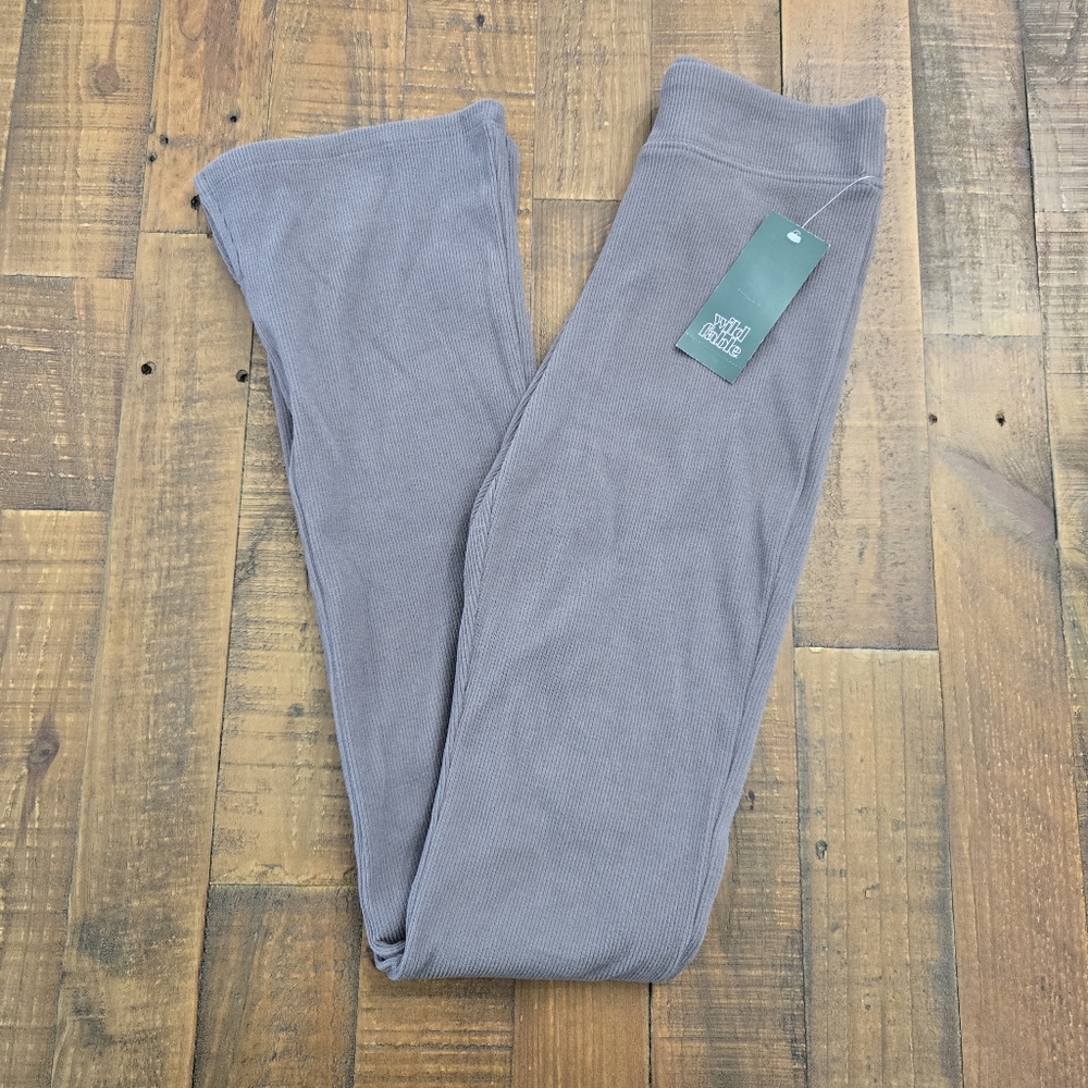 NWT Wild Fable Grey Ribbed Knit Lounge Wide Leg Mid Rise Womens Pants XS
